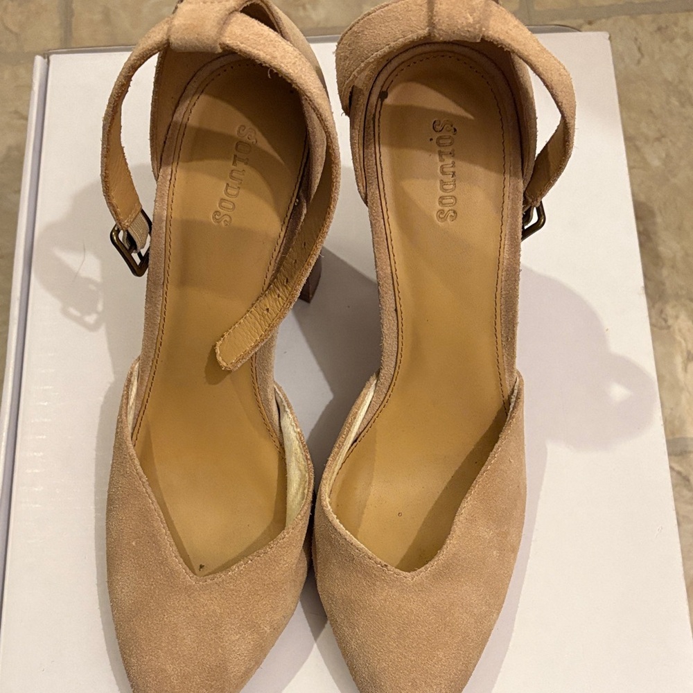 Soludos Beige Suede Ankle-Strap Pointed-Toe Heels size 9.5